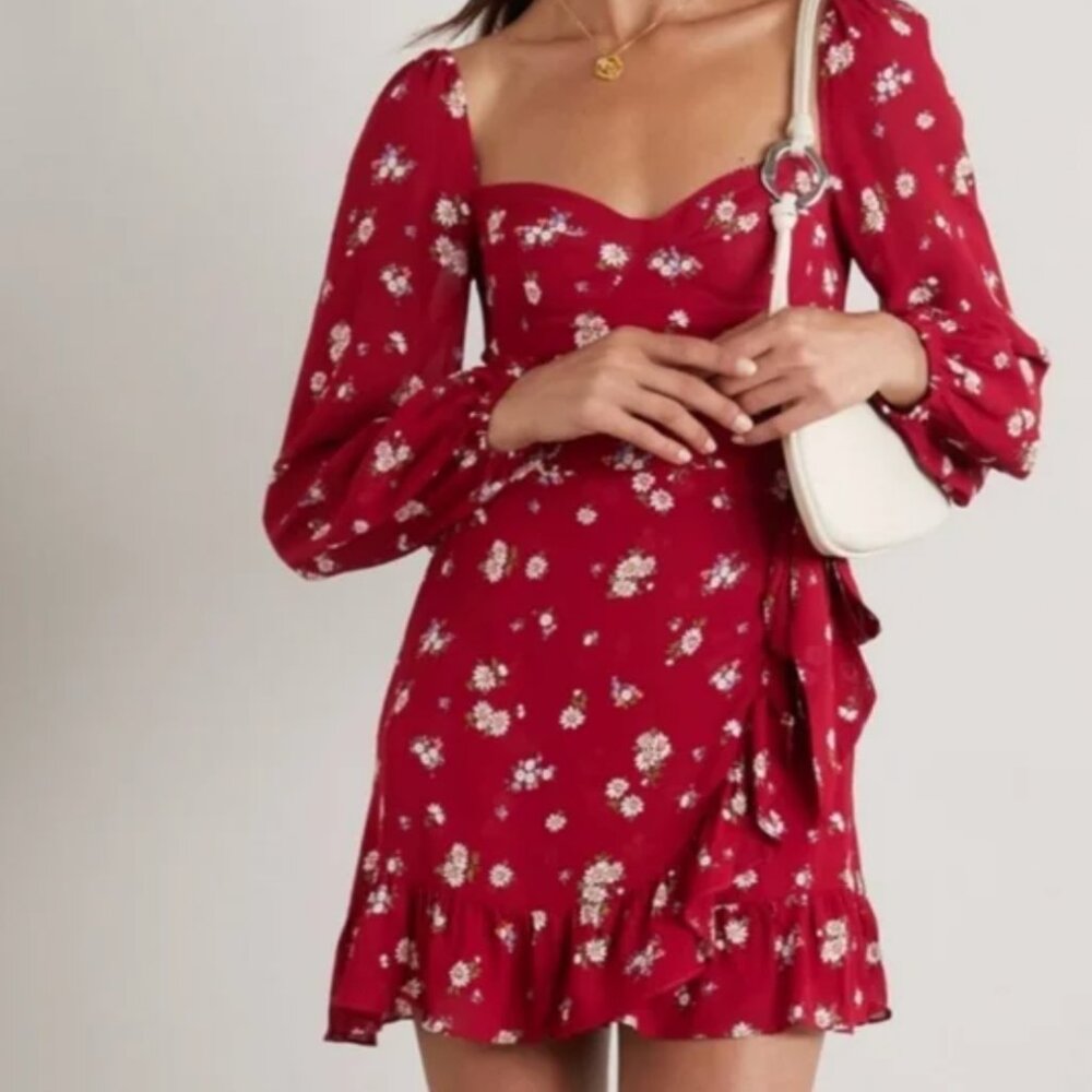 Reformation Cammi Long Sleeve Mini Dress in Dark Red Size 4 - RARE FIND